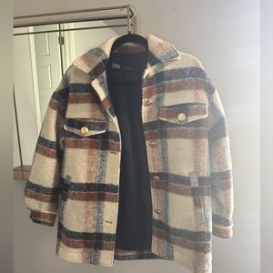 ZARA Plaid Wool Coat Double Lined XS